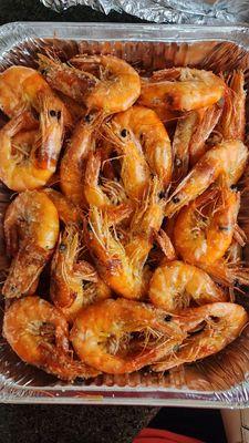 Small pan of fried garlic shrimp (feds up to 12)