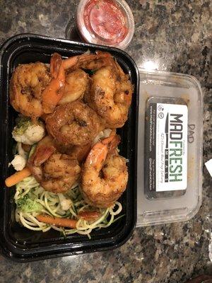 Shrimp zoodles mixed veggies