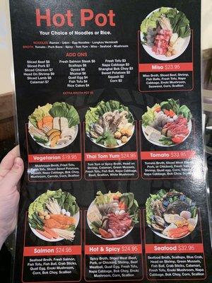 Hot pot menu