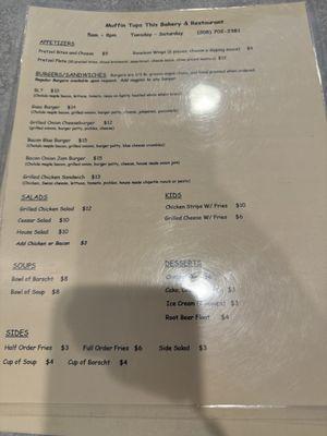 Front of menu