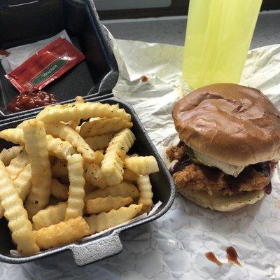 Hot chicken and fries