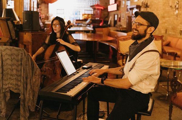 Matt and Meena playing piano/cello for our ceremony.