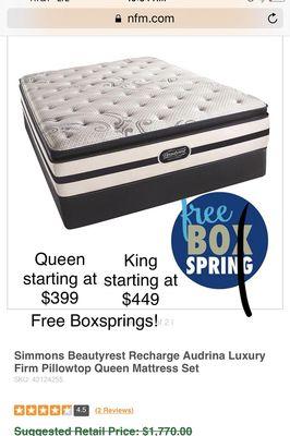 50% off retail ! Free boxspring with purchase of any mattress