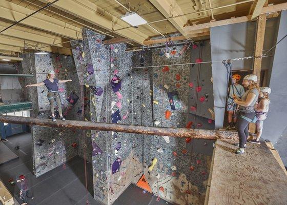 Our High Ropes course runs around the entire second story of the gym