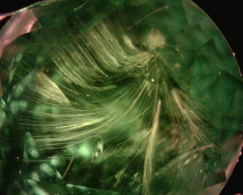 Micro Image of Horsetail Inclusion of Demantoid Garnet