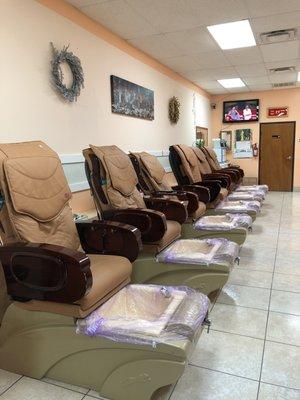 Liners added for sanitary purposes. New chairs for comfort and massage.