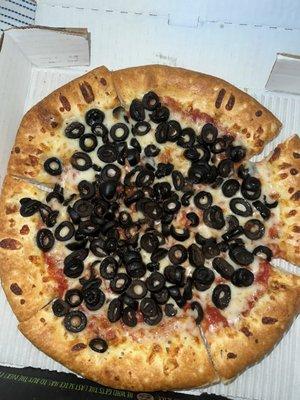 Cheese pizza with olives