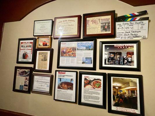 Accolades the restaurant has received over the years are displayed on wall