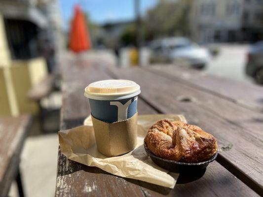 Kouign Aman and oat milk latte.