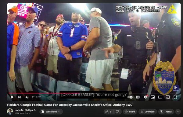 This is the violent oath breaking JSO officer coming downstairs to attack a football fan violently with no warning and escalate!