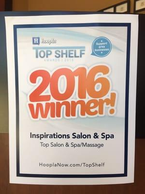 Inspirations Salon and Spa was voted #1 salon for the Gazettes Top Shelf Award!