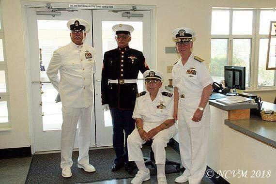 Senior Chief Rob Burroughs, LTC Gibson, Naval Admiral,  guest speaker at Igo with USMC Rick Boatwright , Memorial Day 2018