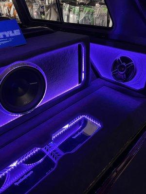 Custom Panels, Custom Enclosure, w LED Lights Multi Colors Rockford Fosgate P3 Subs DB Audio Speakers