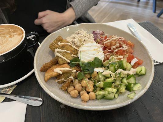 Jerusalem chop salad with the gluten croutons and a scoop of tuna.