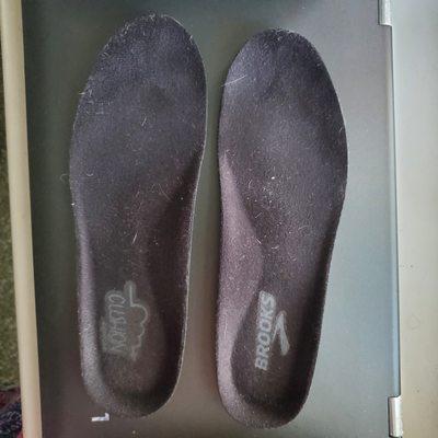 While replacing new pair of Brooks' insoles w/ Dr. Scholls insoles, this is what's inside! Dog hairs galore after removing dog hairs. YIKES