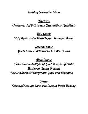 Holiday Menu $95-$125 per person