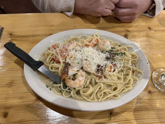 Lobster and shrimp pesto pasta (was a special)