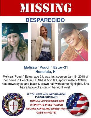 Melissa Estoy · Missing Since 01/16/2018 · Missing From Waianae, Hawaii