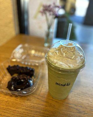 Mindful Matcha, Chocolate Donut, Snickers Bar