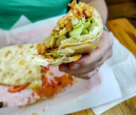 Chicken Quesadilla. It has fresh lettuce and tomato in it. What a fantastic idea! It was absolutely amazing!