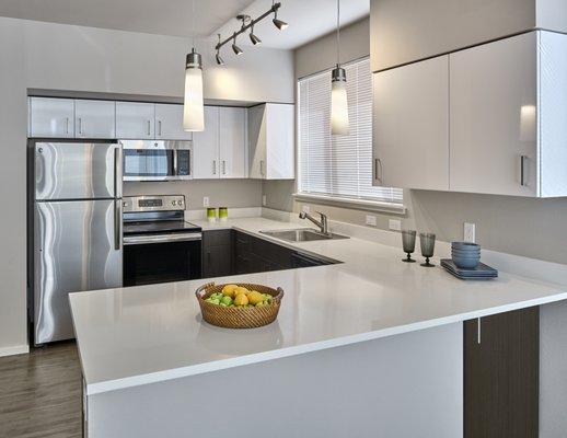 Kitchen at The Maverick Apartments, Burien, WA