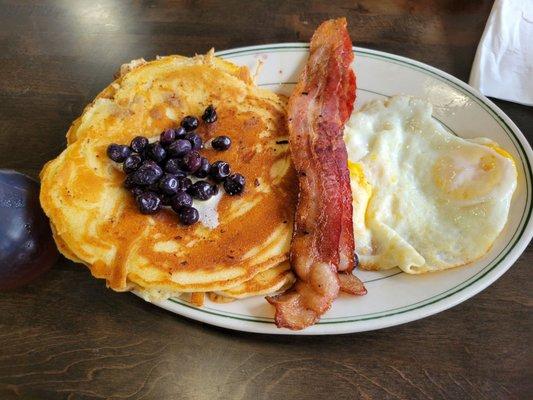 Buttermilk stack with bacon and blueberries