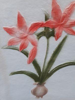 close up of stamped flower bulb on cotton paper