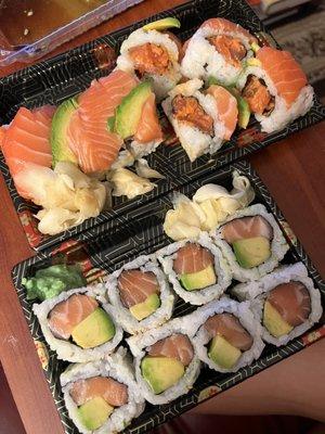 Salmon avocado roll and Tropicana roll