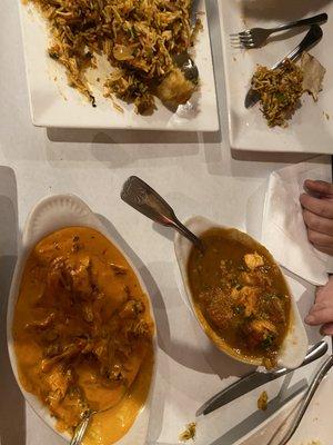 Butter chicken, curry salmon and Mixed Seafood Biryani