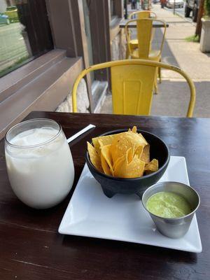 Very cute outdoor area and free chips!