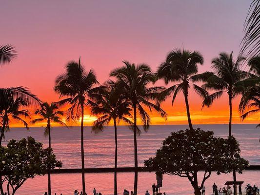 View of sunset from the pool deck