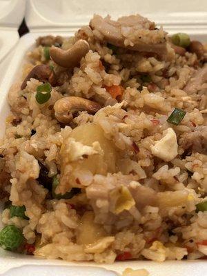 Pineapple fried rice with pork (she uses high quality meats)