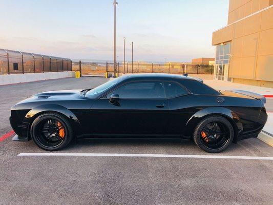 Widebody Challenger Pitch Black Clear Coat by Mandrell's Auto Body and Repair Pomona, CA