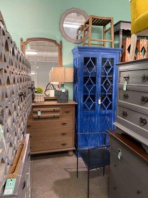 Pop of blue cabinet