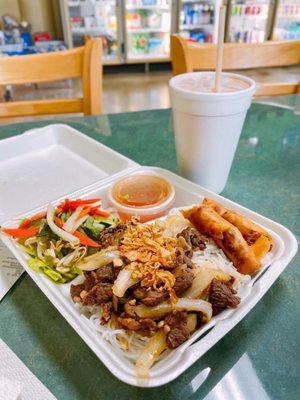 Beef & Eggrolls with Vermicelli Noodles & Thai Iced Tea $18.10