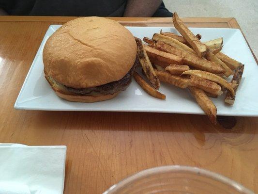 Single burger no frills but good and great fries