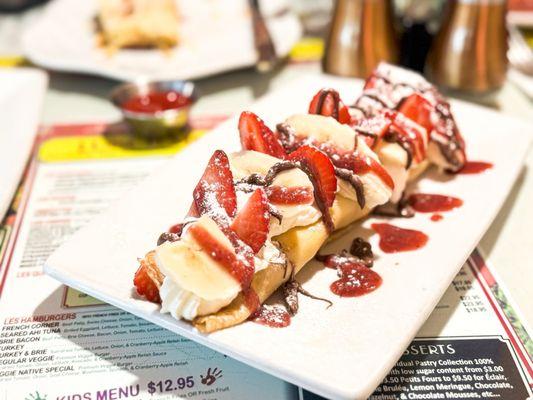 Strawberry and Banana Crepe with whipped cream