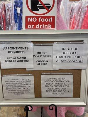 Policies at front of store