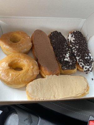 Glazed, cream filled, Oreo, chocolate chip and maple nut donuts