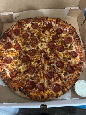 Pepperoni and sausage pizza