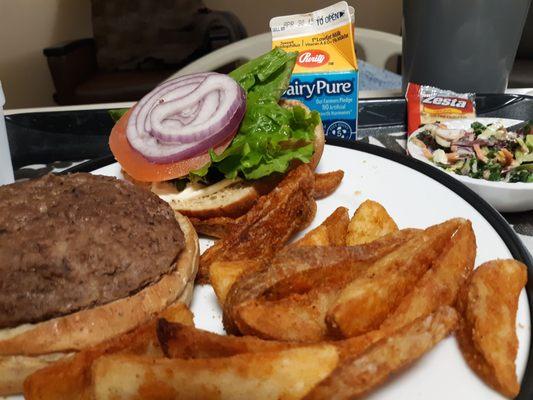 Hamburger and fries lunch Tuesday Really tasty