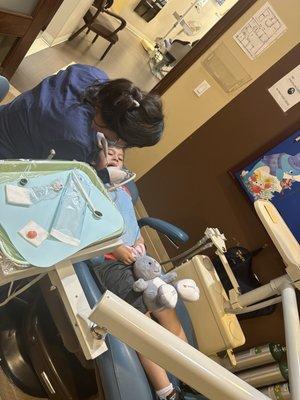 He felt safe and she was so gentle with cleaning his teeth!!