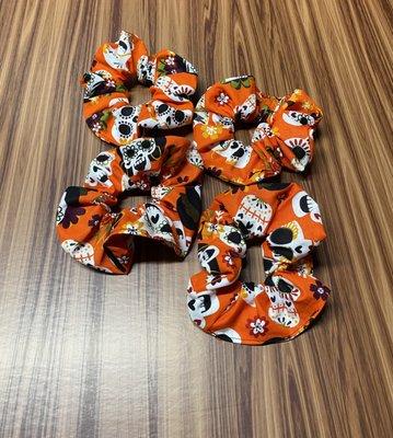 Orange sugar skull scrunchies