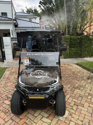 New electric golf cart for City Cigar Coconut Grove Miami. Thank you for your support