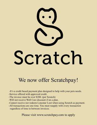 We now offer Scratch Pay!