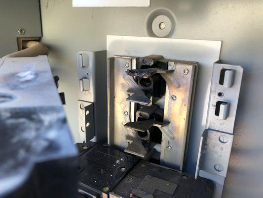 Customers main 200 amp circuit breaker was melting his breaker box luckily we got there in time and got to repair it.