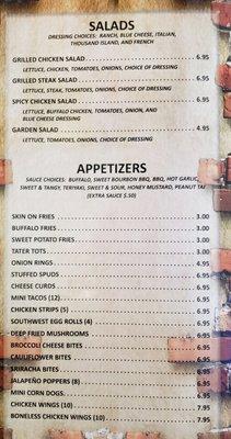 Scooters Appetizer Menu