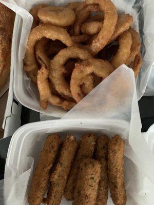 Small Mozzarella sticks and small onion rings