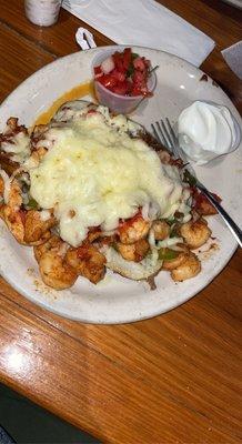 Chicken and shrimp fajita baked potato