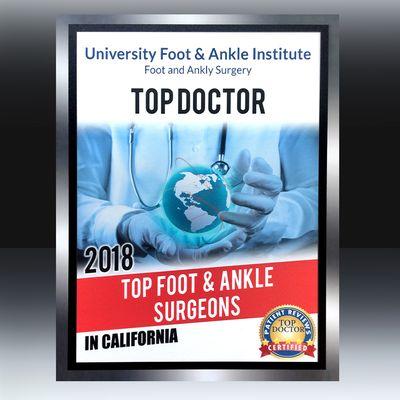 University Foot and Ankle Institute named Top Foot and Ankle Surgeons in California